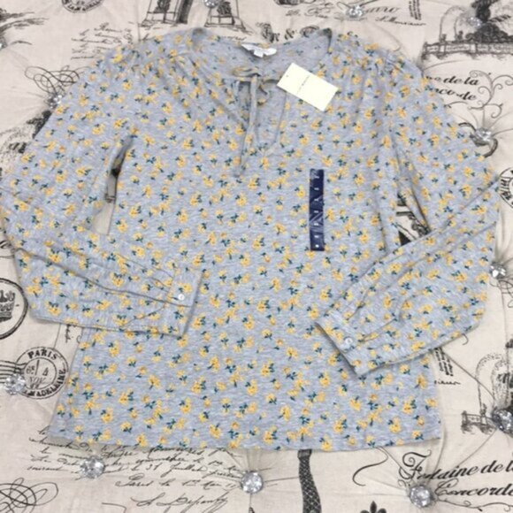 Lucky Brand Floral Split-Neck Peasant Top - Picture 2 of 5